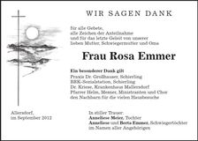 Traueranzeige Rosa Emmer