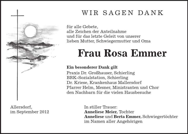 Traueranzeige Rosa Emmer