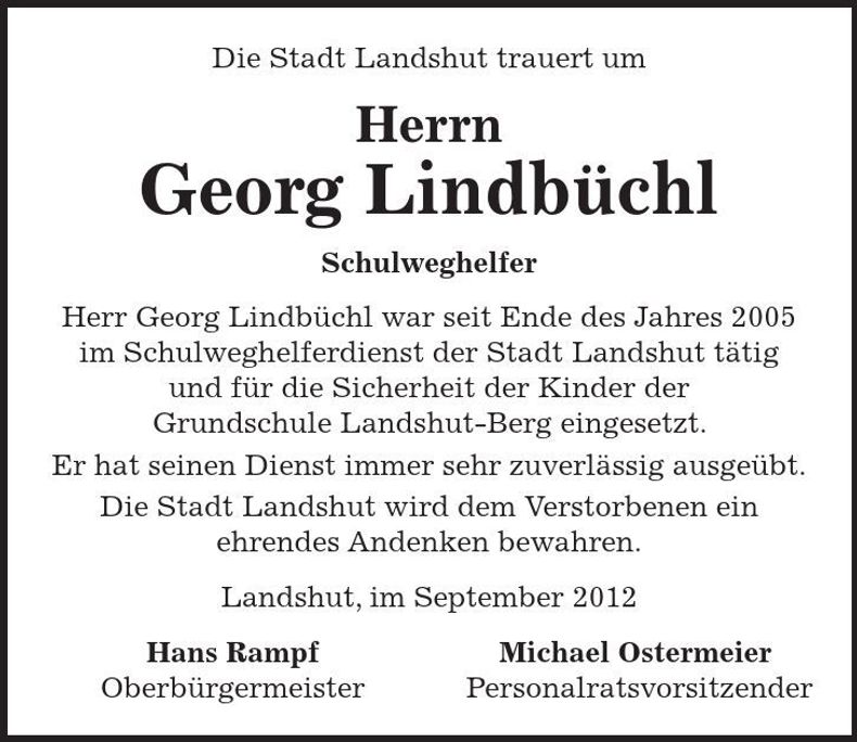 Traueranzeige Georg Lindbüchl