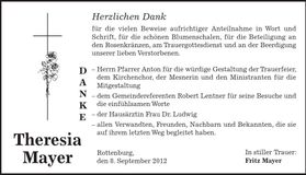 Traueranzeige Theresia Mayer