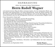 Traueranzeige Rudolf Wagner