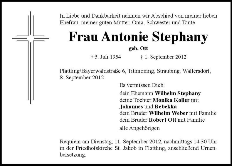 Traueranzeige Antonie Stephany