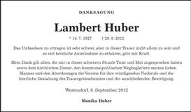 Traueranzeige Lambert Huber
