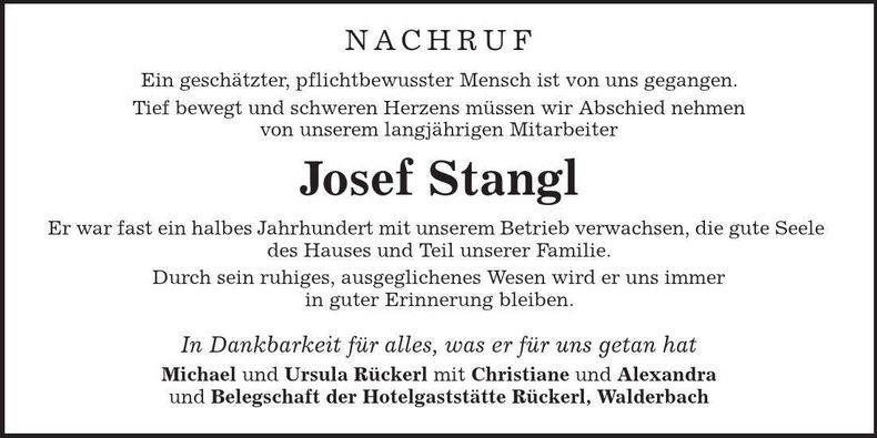 Traueranzeige Josef Stangl