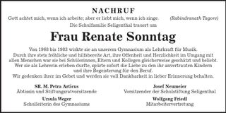 Traueranzeige Renate Sonntag