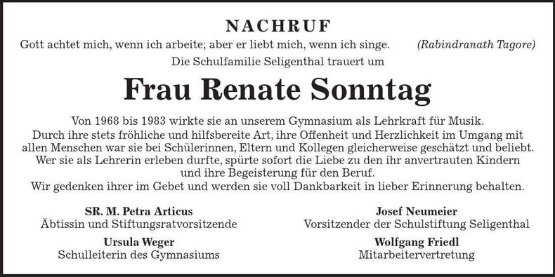 Traueranzeige Renate Sonntag