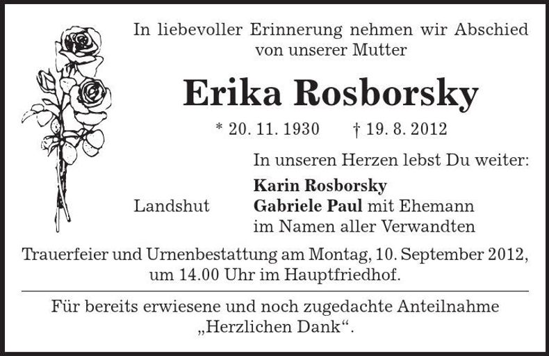 Traueranzeige Erika Rosborsky