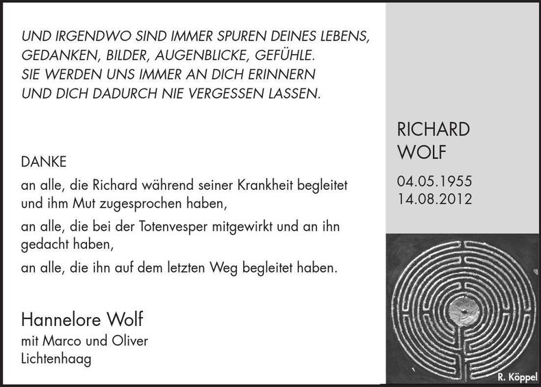 Traueranzeige Richard Wolf