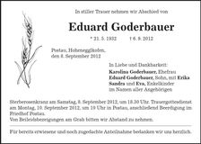 Traueranzeige Eduard Goderbauer