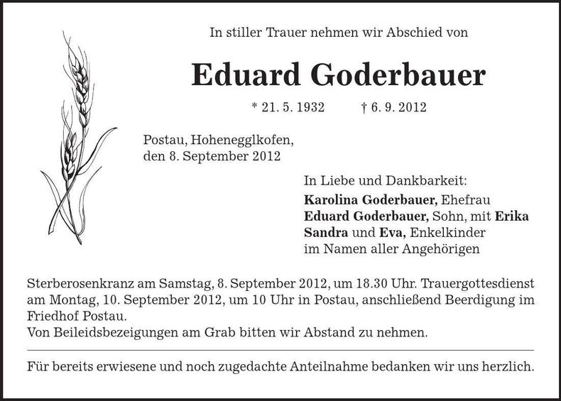Traueranzeige Eduard Goderbauer