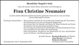 Traueranzeige Christine Neumaier