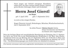 Traueranzeige Josef Gierstl