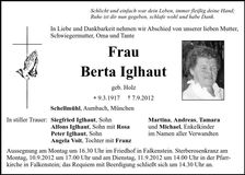 Traueranzeige Berta Iglhaut