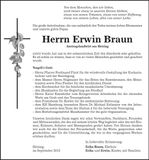 Traueranzeige Erwin Braun