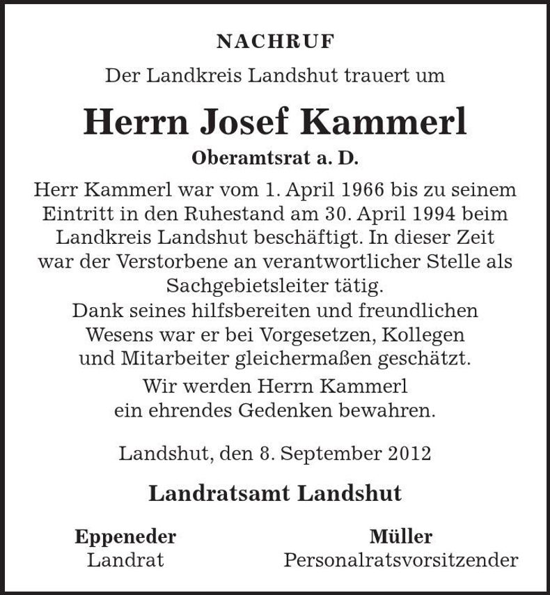 Traueranzeige Josef Kammerl