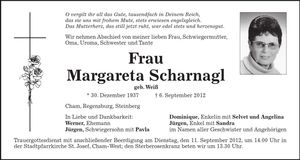 Traueranzeige Margareta Scharnagl