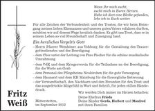 Traueranzeige Fritz Weiß