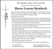 Traueranzeige Lorenz Rembeck