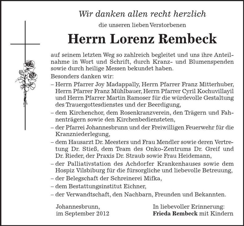 Traueranzeige Lorenz Rembeck