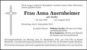 Traueranzeige Anna Auernheimer