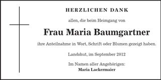 Traueranzeige Maria Baumgartner