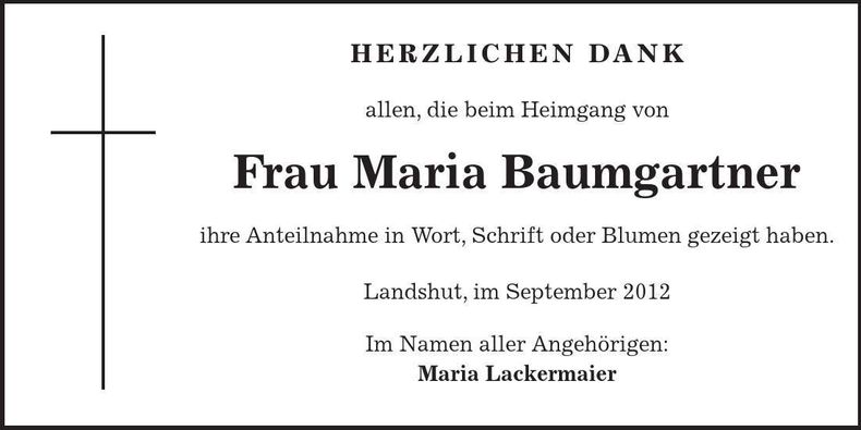 Traueranzeige Maria Baumgartner