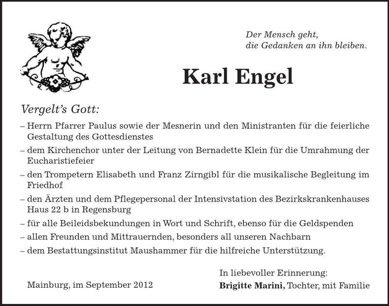 Traueranzeige Karl Engel