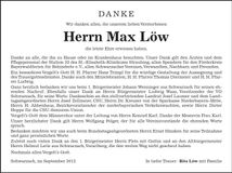 Traueranzeige Max Löw