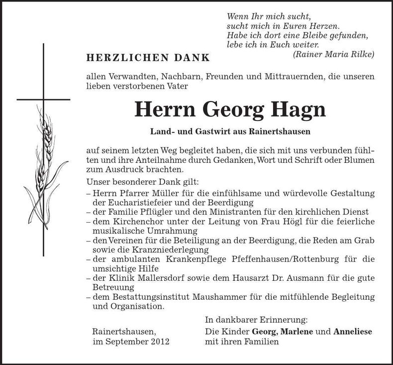 Traueranzeige Georg Hagn