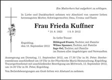 Traueranzeige Frieda Kuffner