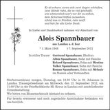 Traueranzeige Alois Spannbauer