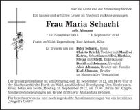 Traueranzeige Maria Schacht