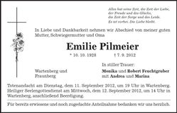 Traueranzeige Emilie Pilmeier