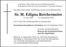 Traueranzeige Edigna Reichermeier