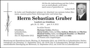 Traueranzeige Sebastian Gruber