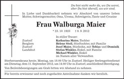 Traueranzeige Walburga Maier