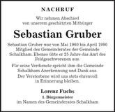 Traueranzeige Sebastian Gruber