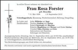 Traueranzeige Rosa Forster