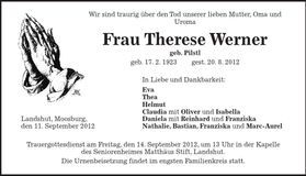 Traueranzeige Therese Werner