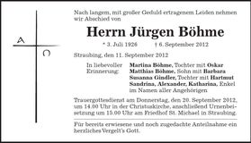 Traueranzeige Jürgen Böhme