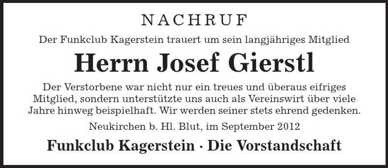Traueranzeige Josef Gierstl