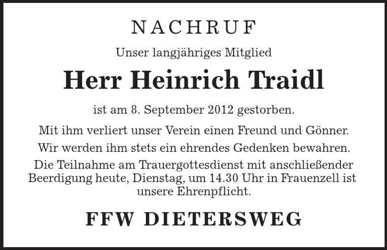 Traueranzeige Heinrich Traidl