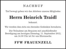 Traueranzeige Heinrich Traidl
