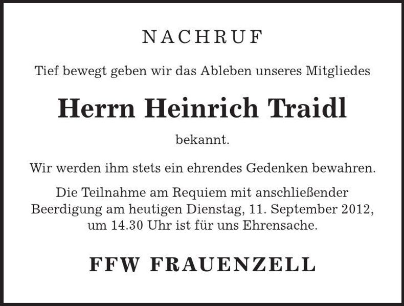 Traueranzeige Heinrich Traidl