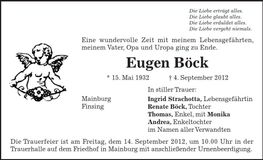 Traueranzeige Eugen Böck