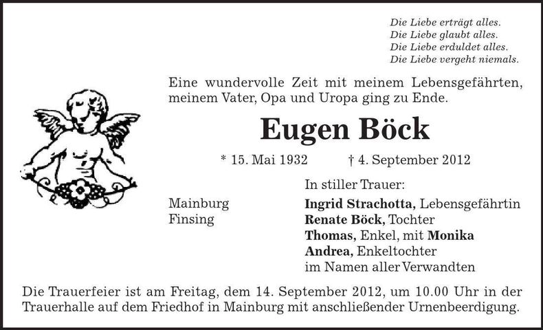 Traueranzeige Eugen Böck