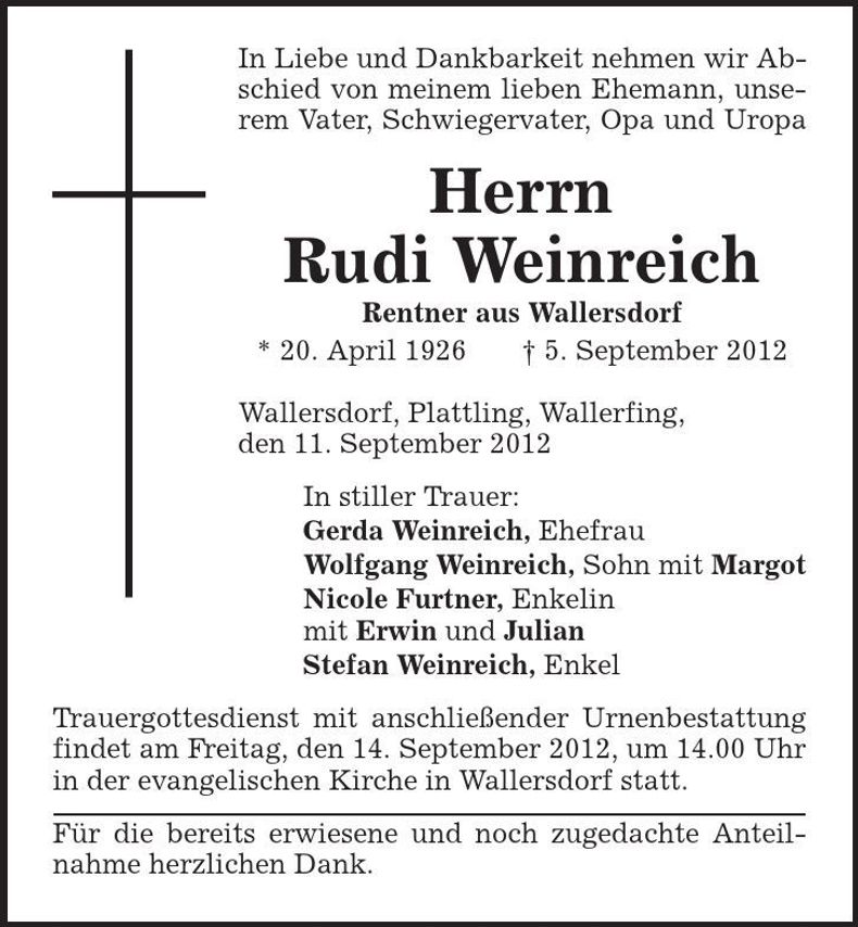 Traueranzeige Rudi Weinreich