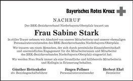 Traueranzeige Sabine Stark