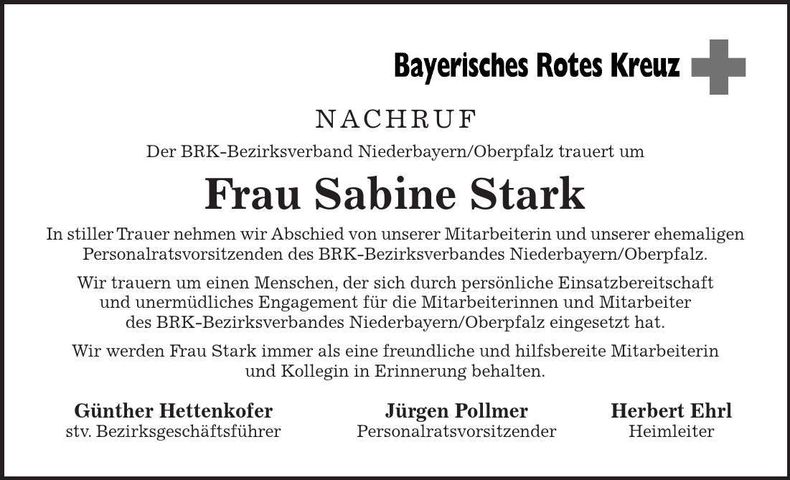 Traueranzeige Sabine Stark
