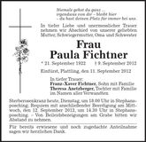 Traueranzeige Paula Fichtner